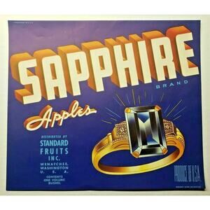 Vintage Sapphire Original 1940s Wenatchee, WA Apples Crate Label (B-2)
